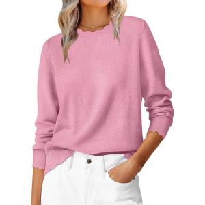imageANRABESS Sweaters for Women Loose Fit Lightweight Soft Dressy Scalloped Long Sleeve Pullover Tops 2026 Fall Casual OutfitsCoral Pink