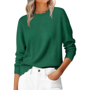 imageANRABESS Sweaters for Women Loose Fit Lightweight Soft Dressy Scalloped Long Sleeve Pullover Tops 2026 Fall Casual OutfitsForest Green