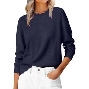 imageANRABESS Sweaters for Women Loose Fit Lightweight Soft Dressy Scalloped Long Sleeve Pullover Tops 2026 Fall Casual OutfitsNavy Blue