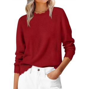 imageANRABESS Sweaters for Women Loose Fit Lightweight Soft Dressy Scalloped Long Sleeve Pullover Tops 2026 Fall Casual OutfitsRed