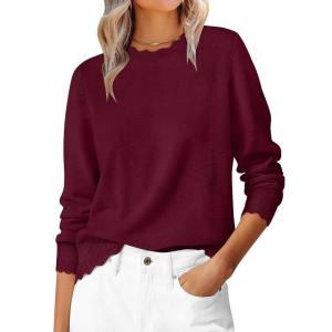 imageANRABESS Sweaters for Women Loose Fit Lightweight Soft Dressy Scalloped Long Sleeve Pullover Tops 2026 Fall Casual OutfitsWine Red