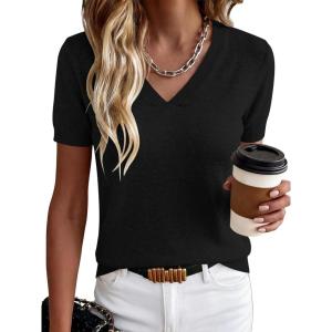 imageANRABESS Women Short Sleeve Sweaters Wool Blend V Neck Sweater Shirts Business Casual Work Tops 2026 Summer Vacation OutfitsBlack