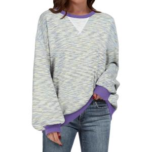 imageANRABESS Womens Striped Oversized Sweatshirts Crew Neck Long Sleeve Shirts Soft Color Block Pullover Top Fashion ClothingGreen Purple Yellow Stripe