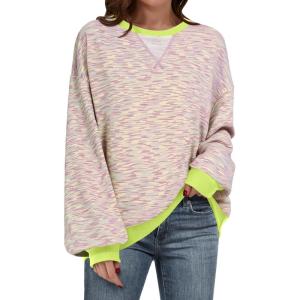imageANRABESS Womens Striped Oversized Sweatshirts Crew Neck Long Sleeve Shirts Soft Color Block Pullover Top Fashion ClothingPink Green Yellow Stripe