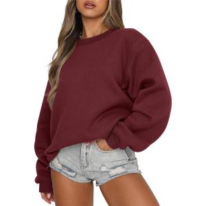 imageANRABESS Womens Sweatshirts Crewneck Fleece Oversized Pullover Sweater Spring Winter Cute Tops Teen Girls Preppy Clothes 2026Deep Red