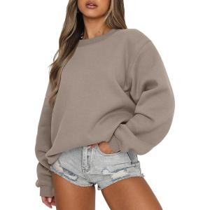imageANRABESS Womens Sweatshirts Crewneck Fleece Oversized Pullover Sweater Spring Winter Cute Tops Teen Girls Preppy Clothes 2026Khaki Brown