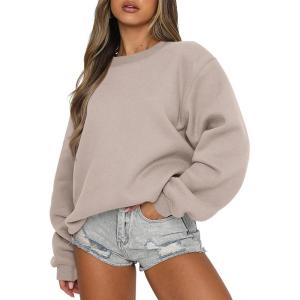 imageANRABESS Womens Sweatshirts Crewneck Fleece Oversized Pullover Sweater Spring Winter Cute Tops Teen Girls Preppy Clothes 2026Light Khaki