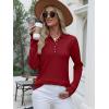 imageANRABESS Womens Long Sleeve Polo Sweaters Knit Button Shirt Lightweight Dressy Casual Basic Pullover Tops 2025 Fall Fashion Red Large