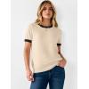imageANRABESS Womens Short Sleeve Sweater Scoop Neck 2026 Casual Lightweight Pullover Tops Spring Summer ClothesBlackbeige