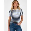 imageANRABESS Womens Short Sleeve Sweater Scoop Neck 2026 Casual Lightweight Pullover Tops Spring Summer ClothesBlue White Stripe