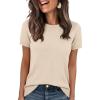 imageANRABESS Womens Short Sleeve Sweater Scoop Neck 2026 Casual Lightweight Pullover Tops Spring Summer ClothesBeige