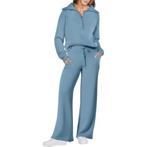 imageANRABESS Womens 2 Piece Outfits Half Zip Sweatshirt amp Wide Leg Pants Airport Travel Lounge Matching Sets Sweatsuits ClothingBlue