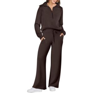 imageANRABESS Womens 2 Piece Outfits Half Zip Sweatshirt amp Wide Leg Pants Airport Travel Lounge Matching Sets Sweatsuits ClothingCoffee
