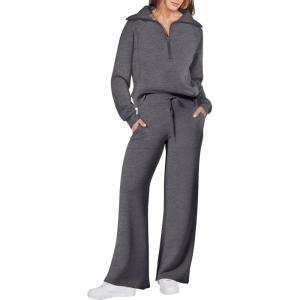 imageANRABESS Womens 2 Piece Outfits Half Zip Sweatshirt amp Wide Leg Pants Airport Travel Lounge Matching Sets Sweatsuits ClothingDark Grey