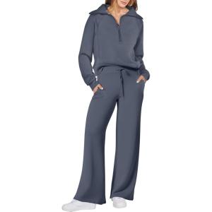 imageANRABESS Womens 2 Piece Outfits Half Zip Sweatshirt amp Wide Leg Pants Airport Travel Lounge Matching Sets Sweatsuits ClothingGray