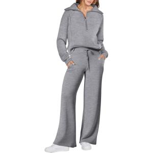 imageANRABESS Womens 2 Piece Outfits Half Zip Sweatshirt amp Wide Leg Pants Airport Travel Lounge Matching Sets Sweatsuits ClothingGrey