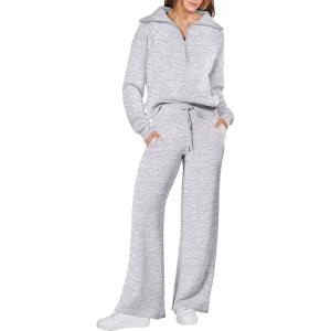 imageANRABESS Womens 2 Piece Outfits Half Zip Sweatshirt amp Wide Leg Pants Airport Travel Lounge Matching Sets Sweatsuits ClothingLight Grey