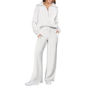 imageANRABESS Womens 2 Piece Outfits Half Zip Sweatshirt amp Wide Leg Pants Airport Travel Lounge Matching Sets Sweatsuits ClothingWhite