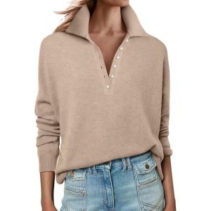 imageANRABESS Womens Long Sleeve Polo Sweaters Knit Button Shirt Lightweight Dressy Casual Basic Pullover Tops 2025 Fall Fashion
