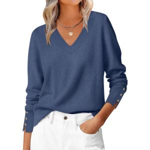 imageANRABESS Lightweight Sweaters for Women Long Sleeve V Neck Shirts Business Casual Work Blouses 2025 Fall Knit Pullover TopsDeep Blue