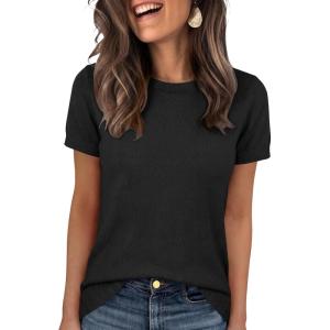 imageANRABESS Short Sleeve Sweater for Women Lightweight Crewneck Wool Blend Sweaters Tops Spring Summer Business Casual OutfitsBlack