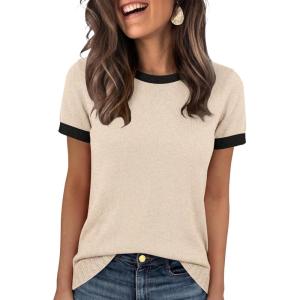 imageANRABESS Short Sleeve Sweater for Women Lightweight Crewneck Wool Blend Sweaters Tops Spring Summer Business Casual OutfitsBlackbeige