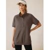 imageANRABESS Womens Short Sleeve Tops Oversized Lightweight Sweatshirt Polo Shirts 2026 Summer Casual Button Pullover Top OutfitsBrown