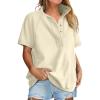 imageANRABESS Womens Short Sleeve Tops Oversized Lightweight Sweatshirt Polo Shirts 2026 Summer Casual Button Pullover Top OutfitsBeige