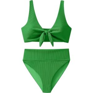 imageANRABESS Bikini Sets for Women Summer High Waisted 2 Piece Bathing Suit Ribbed Tie Knot Swimsuit 2026 Beach Vacation SwimwearGreen