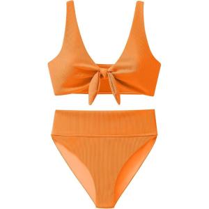 imageANRABESS Bikini Sets for Women Summer High Waisted 2 Piece Bathing Suit Ribbed Tie Knot Swimsuit 2026 Beach Vacation SwimwearOrange