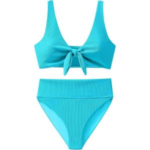 imageANRABESS Bikini Sets for Women Summer High Waisted 2 Piece Bathing Suit Ribbed Tie Knot Swimsuit 2026 Beach Vacation SwimwearTurquoise