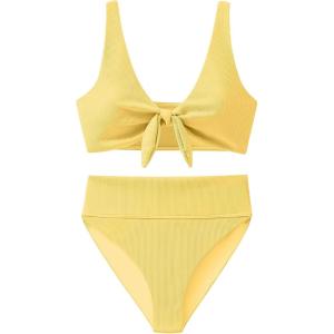 imageANRABESS Bikini Sets for Women Summer High Waisted 2 Piece Bathing Suit Ribbed Tie Knot Swimsuit 2026 Beach Vacation SwimwearYellow