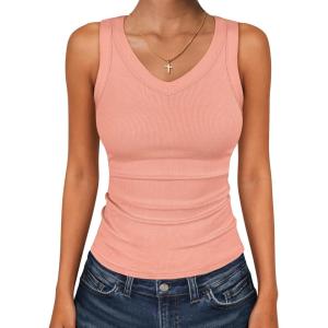 imageANRABESS Tank Tops for Women V Neck Ribbed Knit Slim Fitted Sleeveless Basic Tee Tanks Casual Summer Clothes 2026Coral