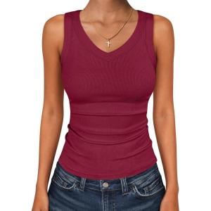 imageANRABESS Tank Tops for Women V Neck Ribbed Knit Slim Fitted Sleeveless Basic Tee Tanks Casual Summer Clothes 2026Deep Red