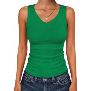 imageANRABESS Tank Tops for Women V Neck Ribbed Knit Slim Fitted Sleeveless Basic Tee Tanks Casual Summer Clothes 2026Green