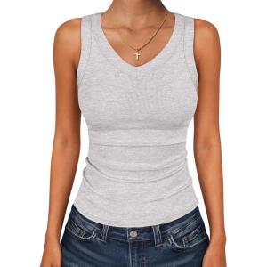 imageANRABESS Tank Tops for Women V Neck Ribbed Knit Slim Fitted Sleeveless Basic Tee Tanks Casual Summer Clothes 2026Light Gray