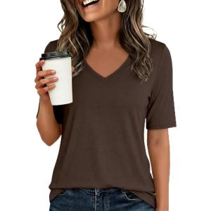 imageANRABESS Womens Half Sleeve Tops V Neck Shirts Basic Fit Tee Trendy Summer Business Casual TShirts Fashion Clothing 2026Brown