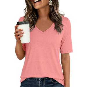 imageANRABESS Womens Half Sleeve Tops V Neck Shirts Basic Fit Tee Trendy Summer Business Casual TShirts Fashion Clothing 2026Coral
