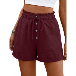 imageANRABESS Womens Shorts Casual Summer High Waisted Elastic Drawstring Comfy Lounge Wide Leg Short Pants Beach Vacation ClothesWine Red