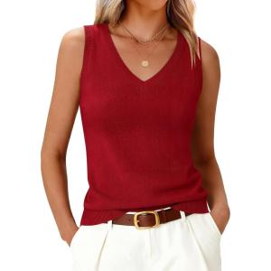 imageANRABESS Womens Wool Blend Tank Tops V Neck Sleeveless Sweater Business Casual Work Knit Shirts Slim Fit 2026 Summer OutfitsRed