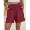 imageANRABESS Linen Shorts for Women Casual Summer High Waisted Wide Leg Lounge Beach Vacation Shorts with Pockets 2026 SpringDeep Red