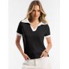 imageANRABESS Women Short Sleeve Sweater Wool Blend Polo V Neck Shirts Summer Dressy Top Business Casual Spring Vacation ClothesBlack White