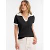 imageANRABESS Women Short Sleeve Sweater Wool Blend Polo V Neck Shirts Summer Dressy Top Business Casual Spring Vacation ClothesBlack White