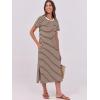 imageANRABESS Womens Midi DressSummer Long Tshirts DressesShort Sleeve Split StripeComfy Travel Beach Vacation Casual WearBrown White Stripe