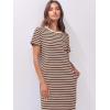 imageANRABESS Womens Midi DressSummer Long Tshirts DressesShort Sleeve Split StripeComfy Travel Beach Vacation Casual WearBrown White Stripe