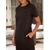 imageANRABESS Womens Midi DressSummer Long Tshirts DressesShort Sleeve Split StripeComfy Travel Beach Vacation Casual WearCoffee