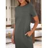 imageANRABESS Womens Midi DressSummer Long Tshirts DressesShort Sleeve Split StripeComfy Travel Beach Vacation Casual WearGray