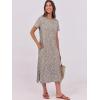 imageANRABESS Womens Midi DressSummer Long Tshirts DressesShort Sleeve Split StripeComfy Travel Beach Vacation Casual WearKhaki Polka Dot
