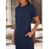 imageANRABESS Womens Midi DressSummer Long Tshirts DressesShort Sleeve Split StripeComfy Travel Beach Vacation Casual WearNavy Blue