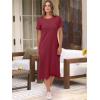 imageANRABESS Womens Midi DressSummer Long Tshirts DressesShort Sleeve Split StripeComfy Travel Beach Vacation Casual WearWine Red
